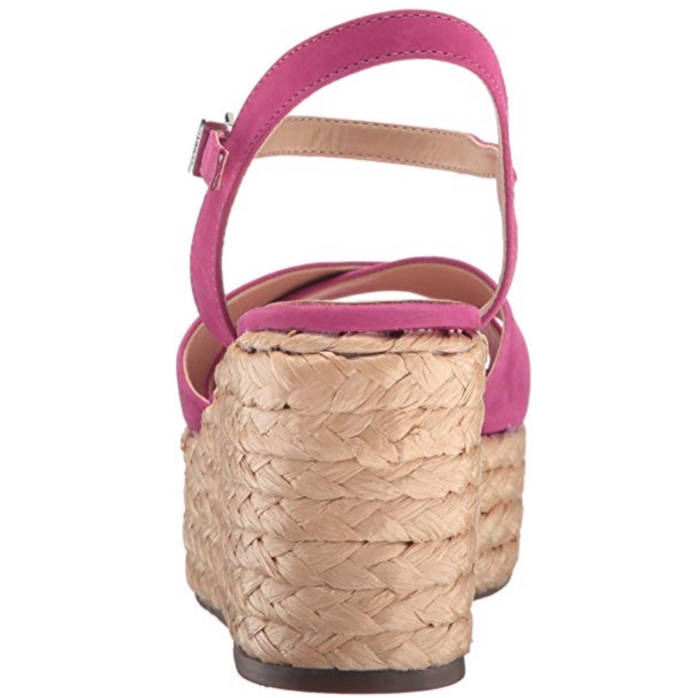 Leather Pink Espadrille Platform Wedge Sandal - Picture 2 of 5